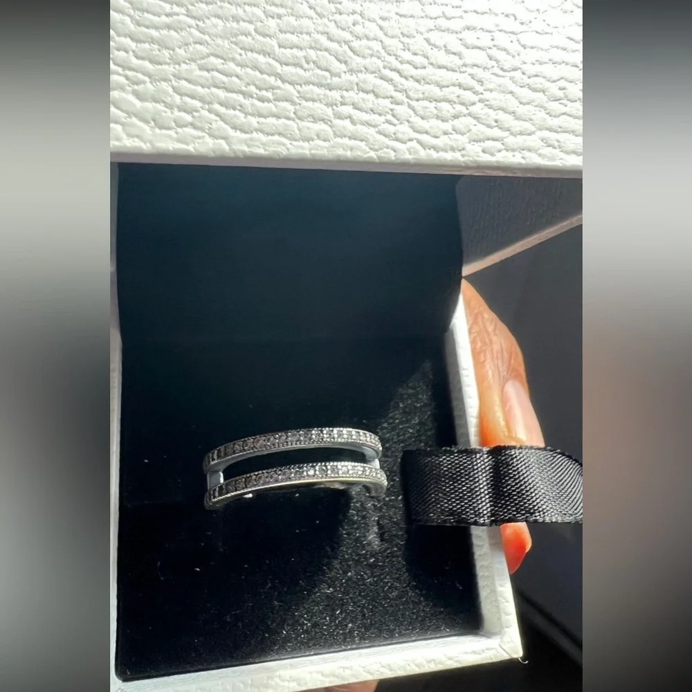 Pandora Signature Logo & Pavé Double Band Ring US 7.5